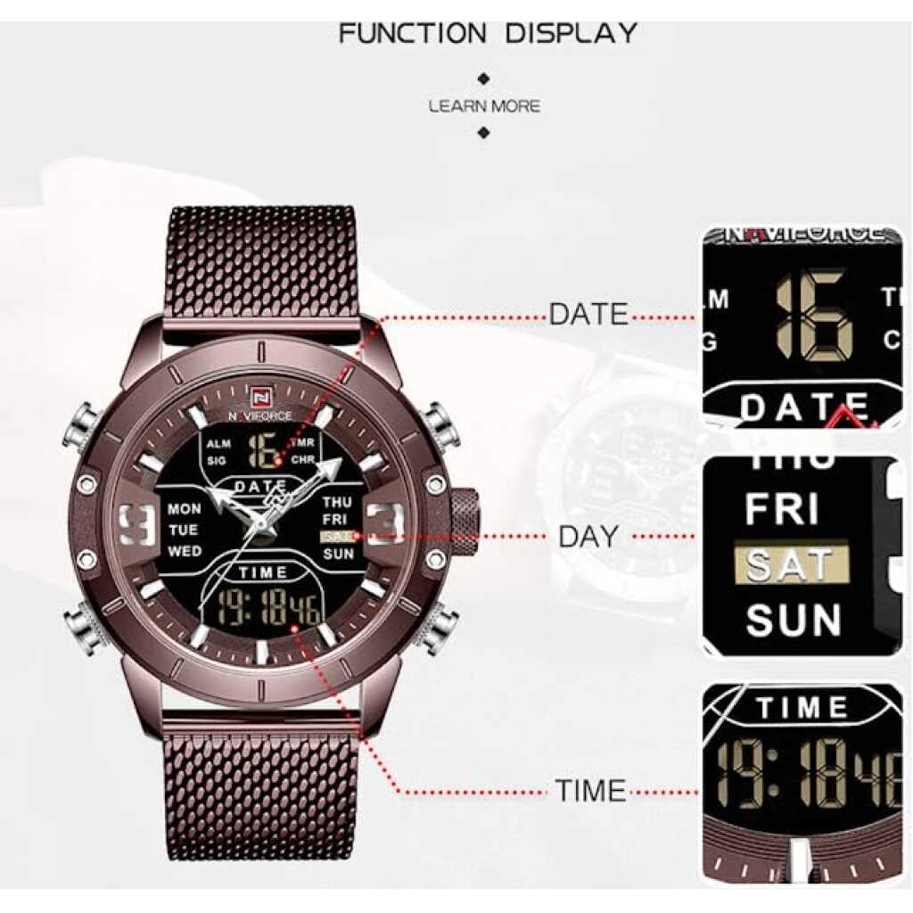 NAVIFORCE Digital Watch Men's Waterproof Sports Watches Stainless Steel Military Quartz Clock Wristwatch