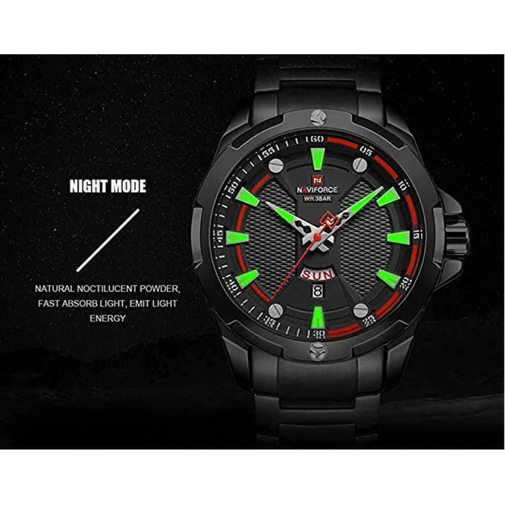 NAVIFORCE Men's Stainless Steel Waterproof Watches Casual Fashion Multifunctional Day Date Analog Quartz Wristwatch
