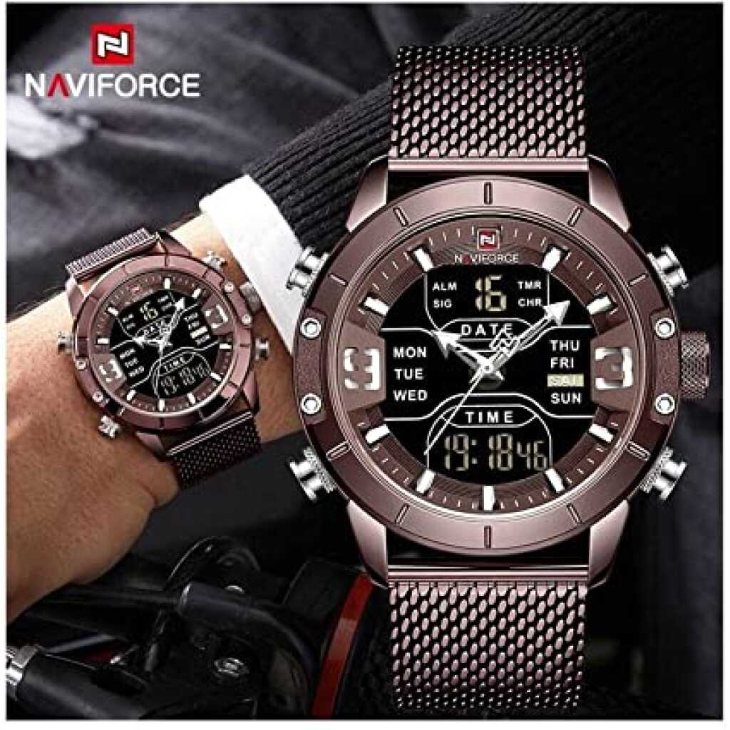 Naviforce Creative Analog-Digital Dual Quartz Sports Multi-Function Military Style Men's Wrist Watch - NF9153