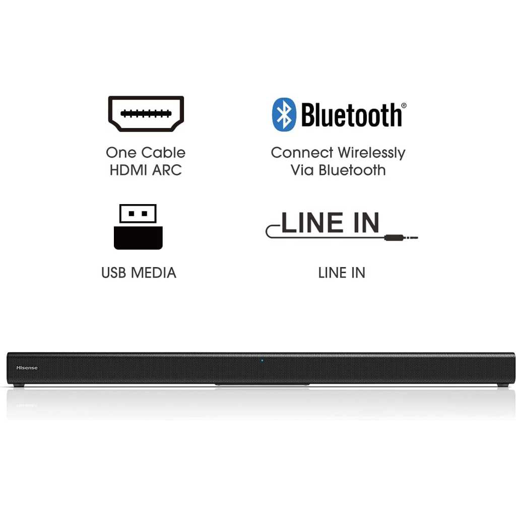 Hisense HS205 2.0ch Sound Bar, 60W, Enhance TV enjoyment, Bluetooth, HDMI ARC/Optical/AUX/USB, 3 EQ Modes