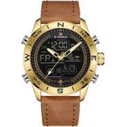NAVIFORCE Mens Digital Sport Leather Watch Waterproof Analog Quartz Watches Casual Chronograph Backlight Military Wristwatch.