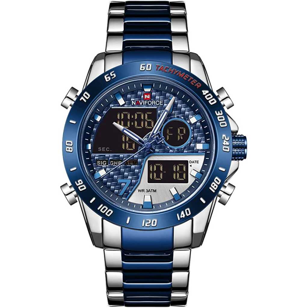 Naviforce Men's Multifunction Waterproof Sport Analog Digital Quartz Watch with Chronograph Dual Time Alarm SIG Snooze Function