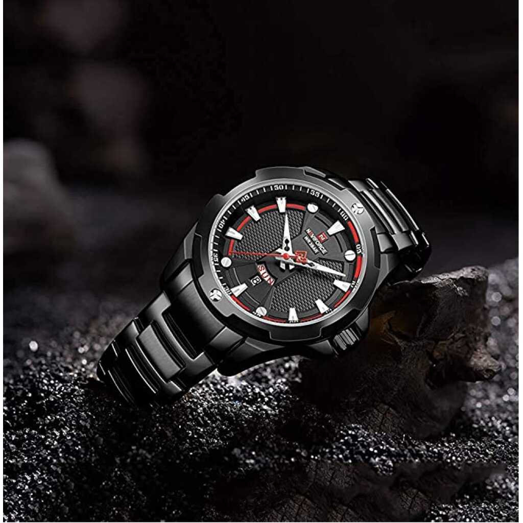 NAVIFORCE Men's Stainless Steel Waterproof Watches Casual Fashion Multifunctional Day Date Analog Quartz Wristwatch