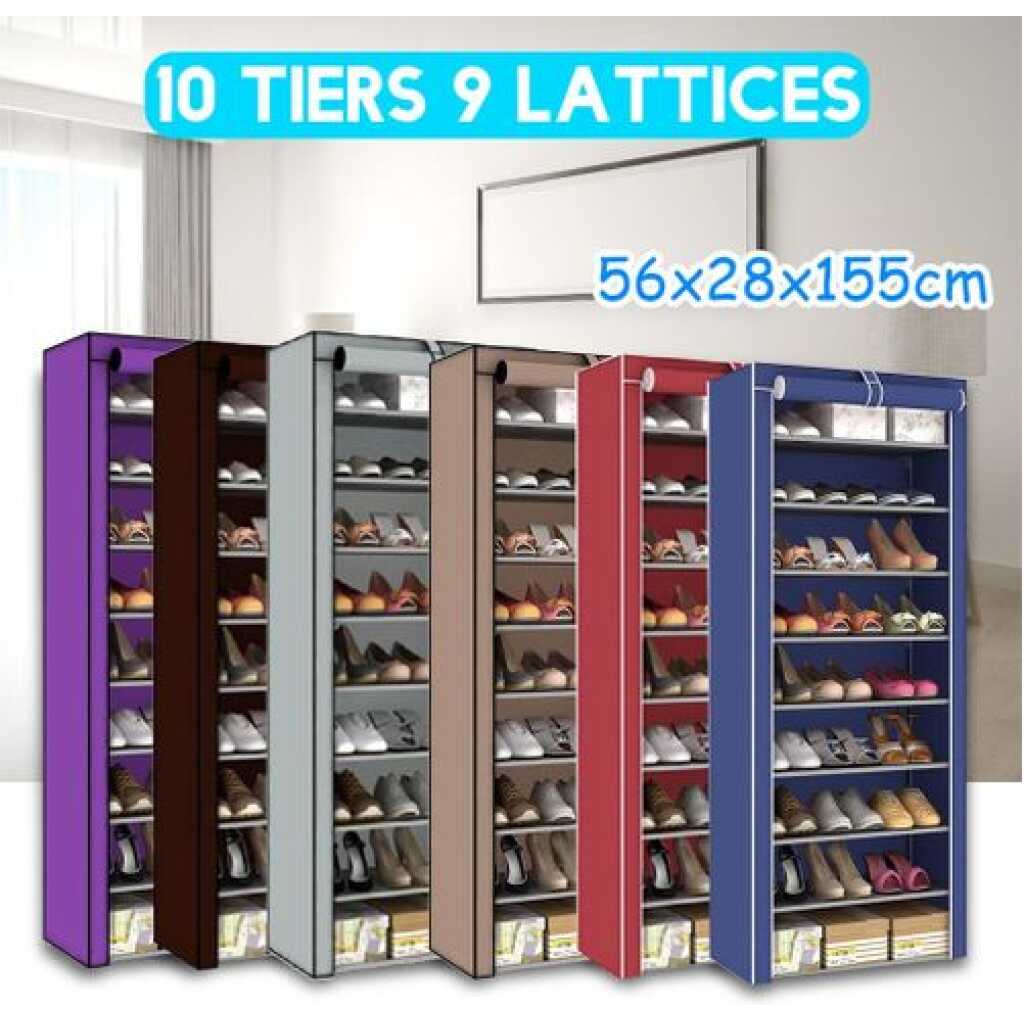 10 Tier 9 Grid Shoe Rack Detachable Dustproof Non-Woven Standing Shoes Storage Organizer