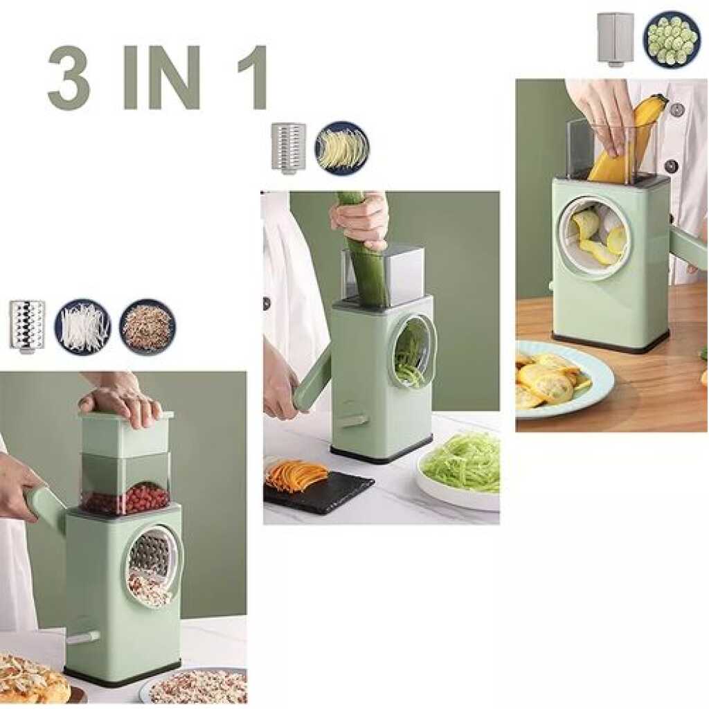 Stainless Steel Multi-function Vegetable Slicer Cutter Rotary Grater Kitchen Mandoline - Green