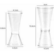 2 Pc 20cc Double Acrylic Jigger Cocktail Shot Glasses Spirit Measuring Cup - Clear