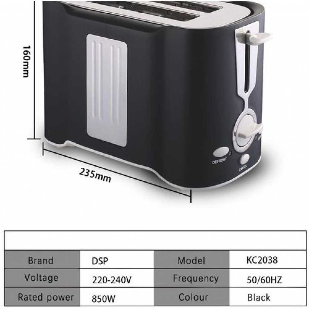 Dsp Light Food 2 Slice Electric Breakfast Bread Toaster Oven -Black, White