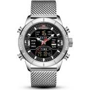 NAVIFORCE Men's Watch Waterproof Multifunction LED Digital Quartz Wrist Watches Stainless Steel Mesh Strap