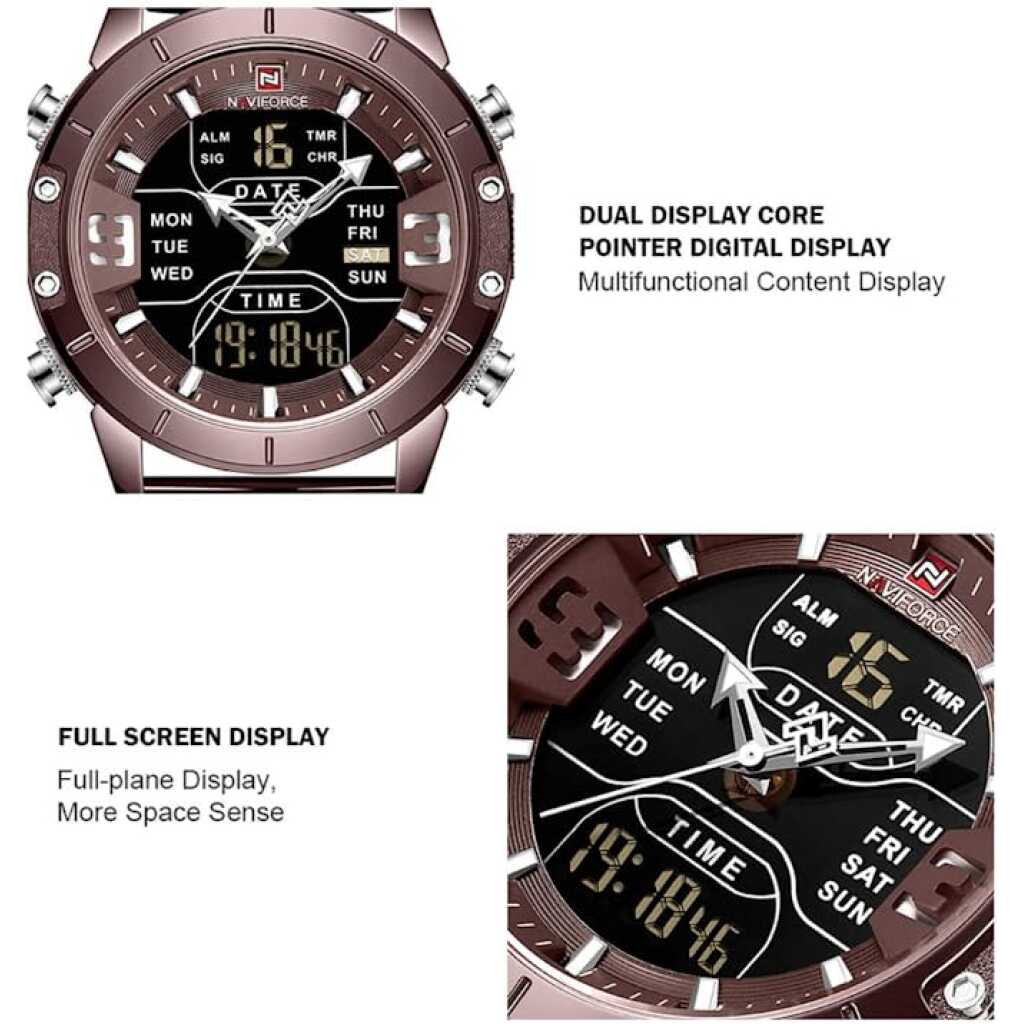 NAVIFORCE Digital Watch Men's Waterproof Sports Watches Stainless Steel Military Quartz Clock Wristwatch
