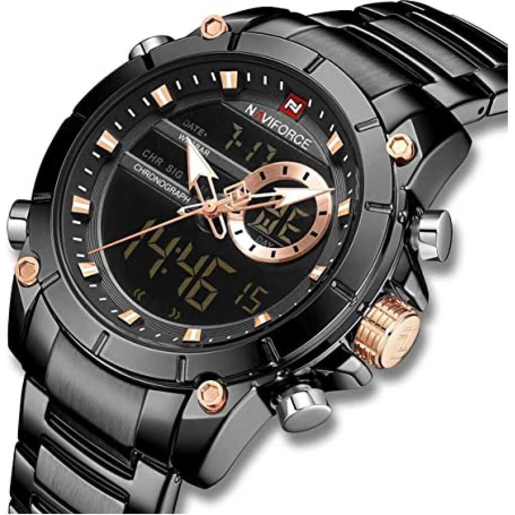 NAVIFORCE NF-9163 Analogue - Digital Black Dial Men's Watch (Black Dial Black Colored Strap)