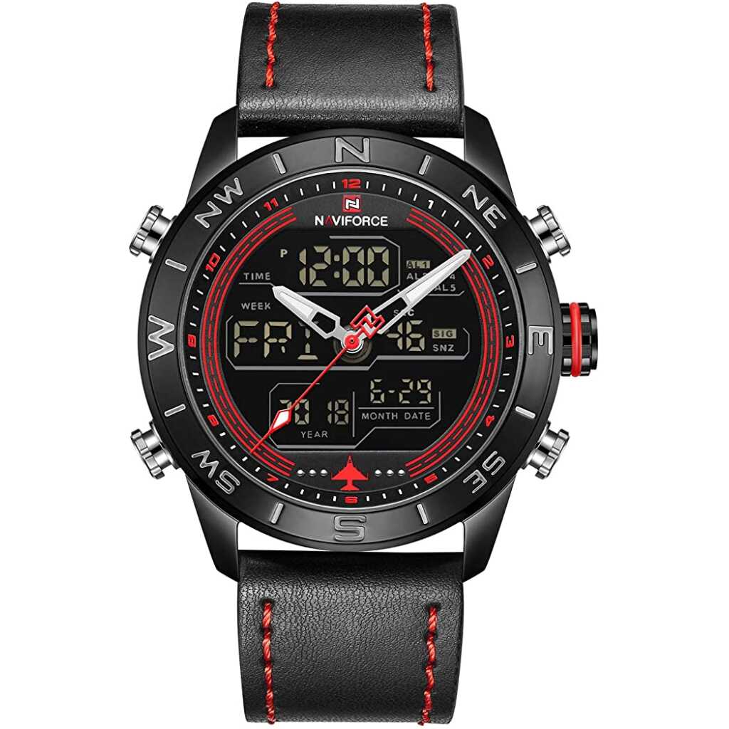 NAVIFORCE Men's Waterproof Sport Watches Leather Digital Analog Watch Luxury Casual Dual Time Wristwatch