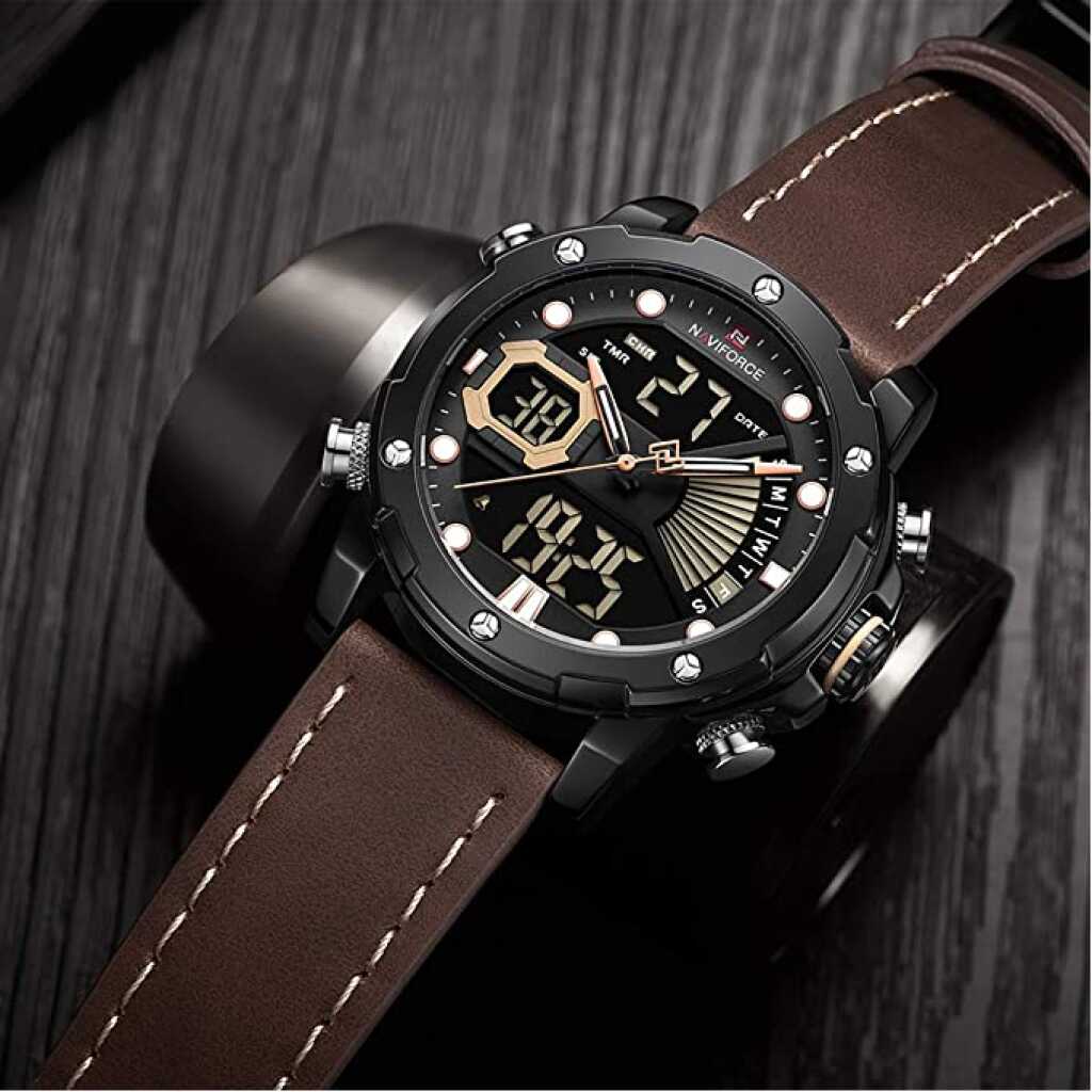 NAVIFORCE 9172 Mens Watch - Business Fashion Luxury - Digital Quartz Dual Time Display - Casual Japanese Quartz Watches