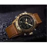 NAVIFORCE Mens Digital Sport Leather Watch Waterproof Analog Quartz Watches Casual Chronograph Backlight Military Wristwatch.