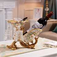 Wine Holder, Resin Peacock Feathers Tabletop Single Wine Accessory Bottle Holder, with Wine Glass Hanging Holes and Dried Fruit Tray, Used for Home Bar Decoration