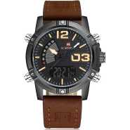 NAVIFORCE Men's Fashion Sport Watches Men Quartz Analog Date Clock Man Leather Military Waterproof Watch - Brown