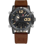 NAVIFORCE Men's Fashion Sport Watches Men Quartz Analog Date Clock Man Leather Military Waterproof Watch - Brown