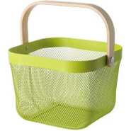 Square Metal Mesh Fruit Shopping Wooden Handle Storage Basket - Multi-colour