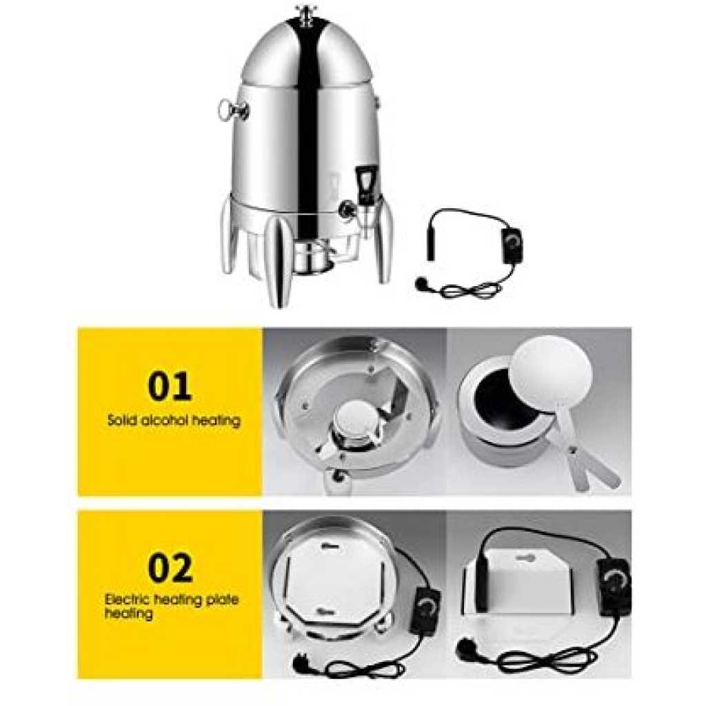 Stainless Steel Electric Coffee Tea Urn Hot Water Boiler, Beverage Dispenser For Hot & Cold Drinks - Silver