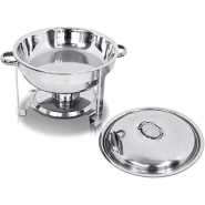 Chafing Dish Round Chafer Buffet Catering Warmer Food And Water Pan, Lid, Solid Stand And Fuel Holder - Silver