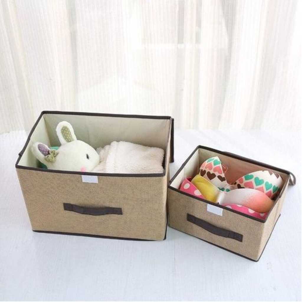 2 Size Non-Woven Fabric Foldable Storage Boxes Clothes Socks Toy Bins Organizer- Cream.