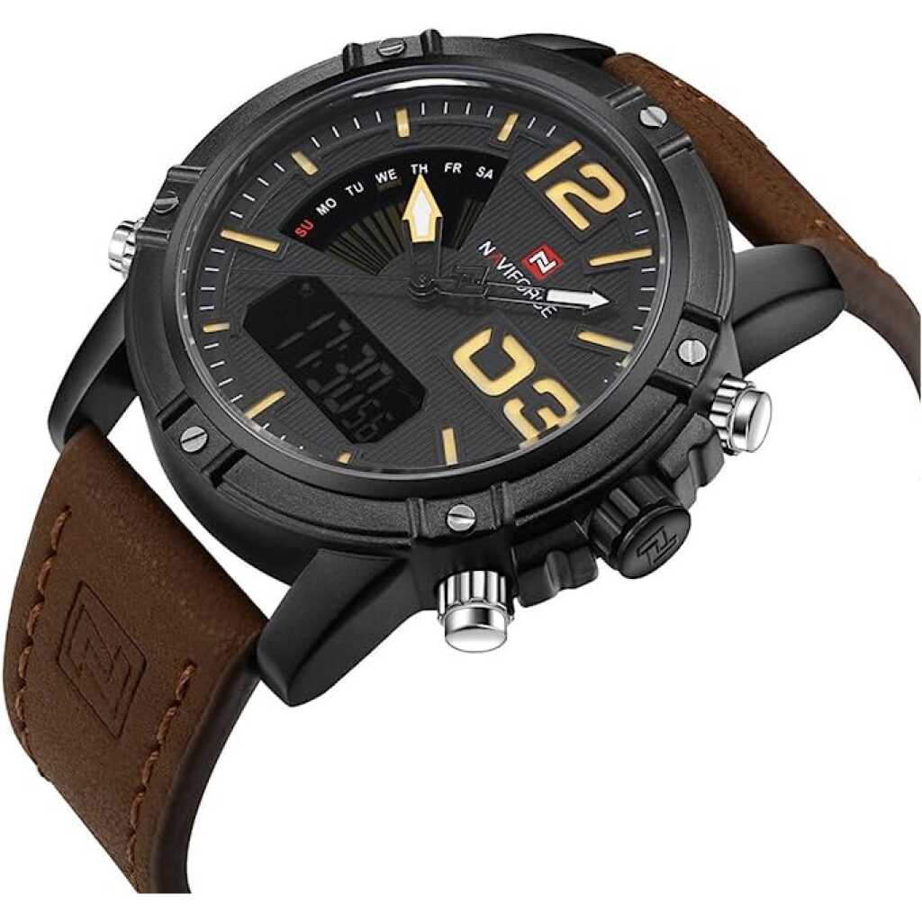 NAVIFORCE Men's Fashion Sport Watches Men Quartz Analog Date Clock Man Leather Military Waterproof Watch - Brown