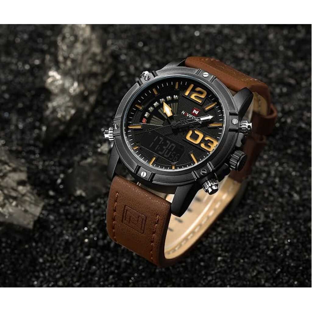 NAVIFORCE Men's Fashion Sport Watches Men Quartz Analog Date Clock Man Leather Military Waterproof Watch - Brown