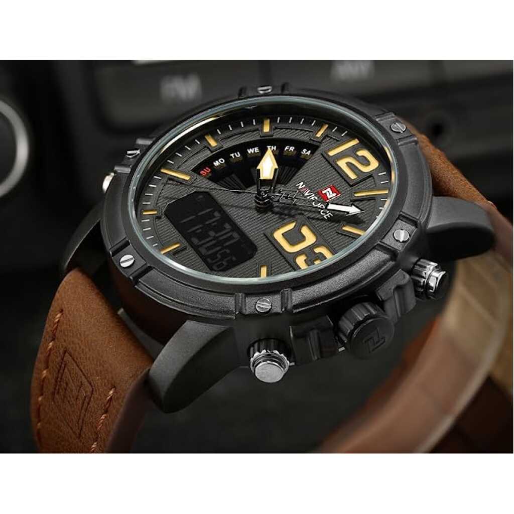 NAVIFORCE Men's Fashion Sport Watches Men Quartz Analog Date Clock Man Leather Military Waterproof Watch - Brown