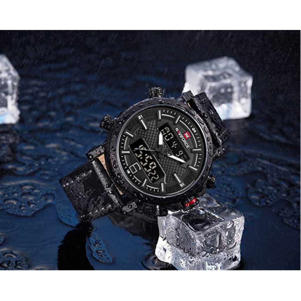NAVIFORCE Analog Digital Waterproof Men Sport Dual Display Watches Chronograph Quartz Leather