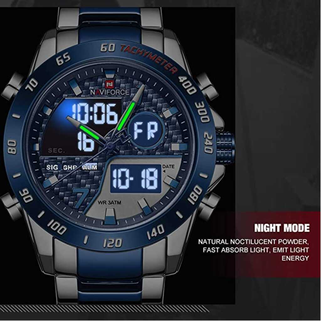 Naviforce Men's Multifunction Waterproof Sport Analog Digital Quartz Watch with Chronograph Dual Time Alarm SIG Snooze Function