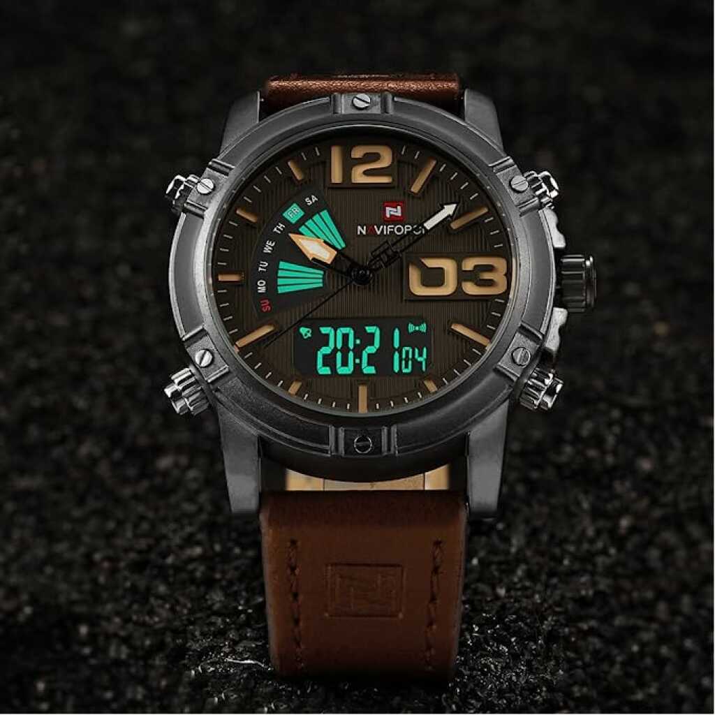 NAVIFORCE Men's Fashion Sport Watches Men Quartz Analog Date Clock Man Leather Military Waterproof Watch - Brown