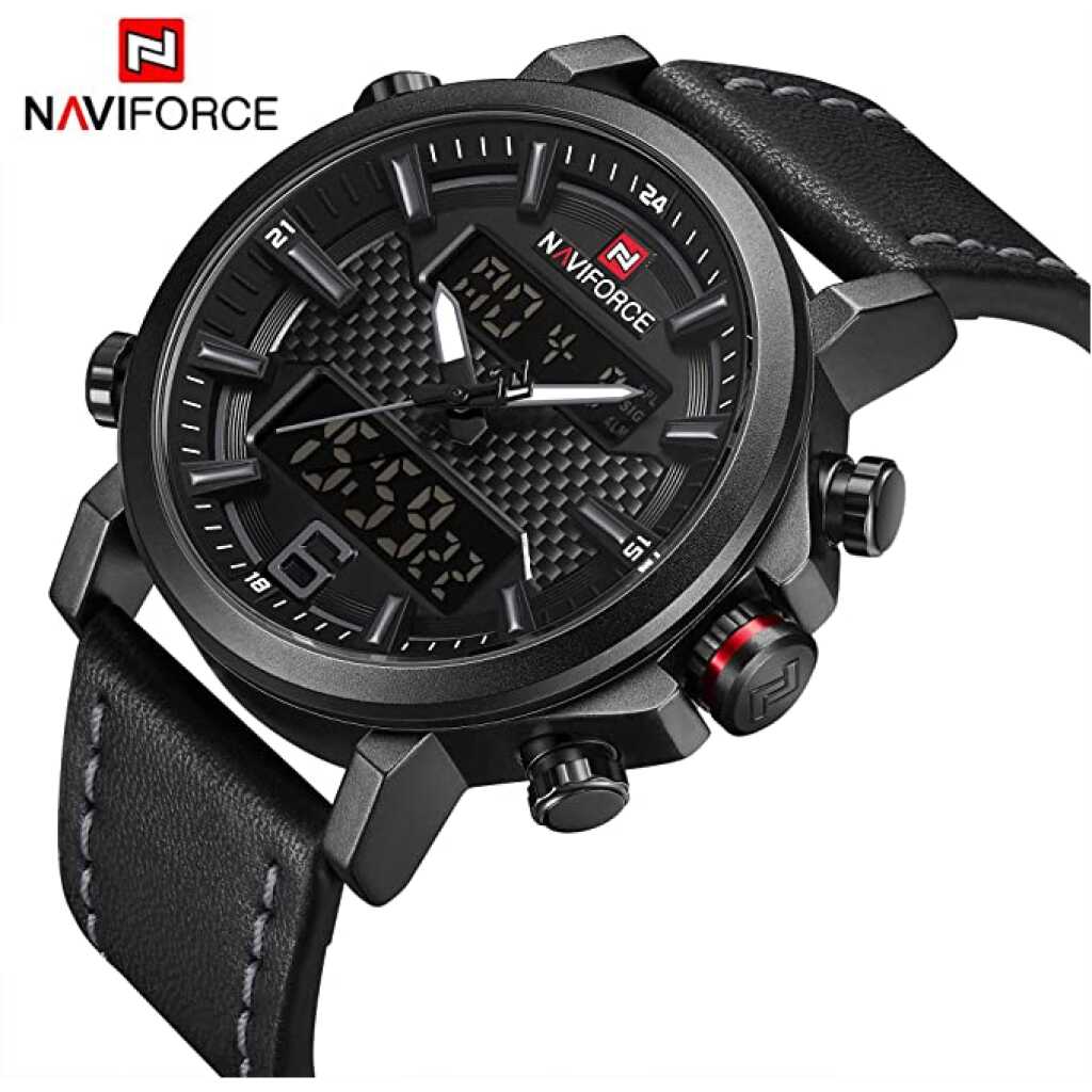 NAVIFORCE Analog Digital Waterproof Men Sport Dual Display Watches Chronograph Quartz Leather