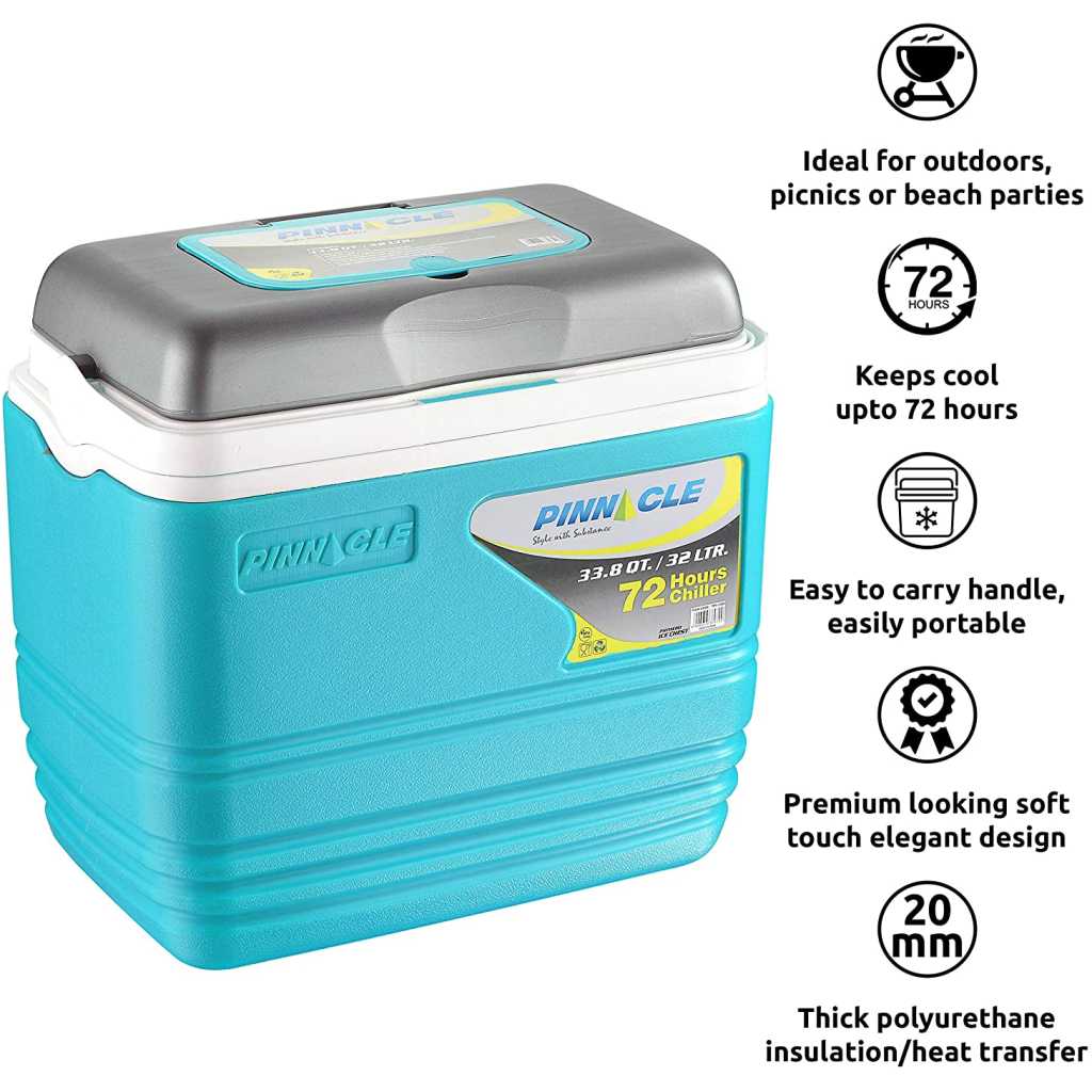 Pinnacle Primero Ice Cooler Box, Keeps Cold Upto 72 Hours (32 Litre, Blue)