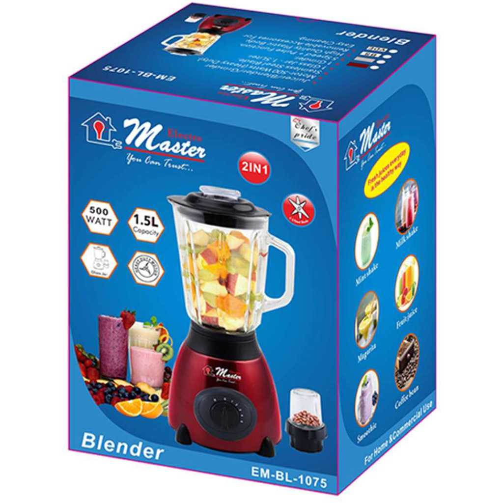 Electro Master EM-BL-1075 2-in-1 Blender 500W - 1.5L - Silver