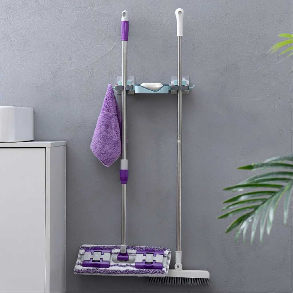 Mop Holder Brush Storage Rack Soap Dish Box Wall Mounted Organizer Hanger Kitchen Tool Holder Suction Cup Bathroom Kitchen