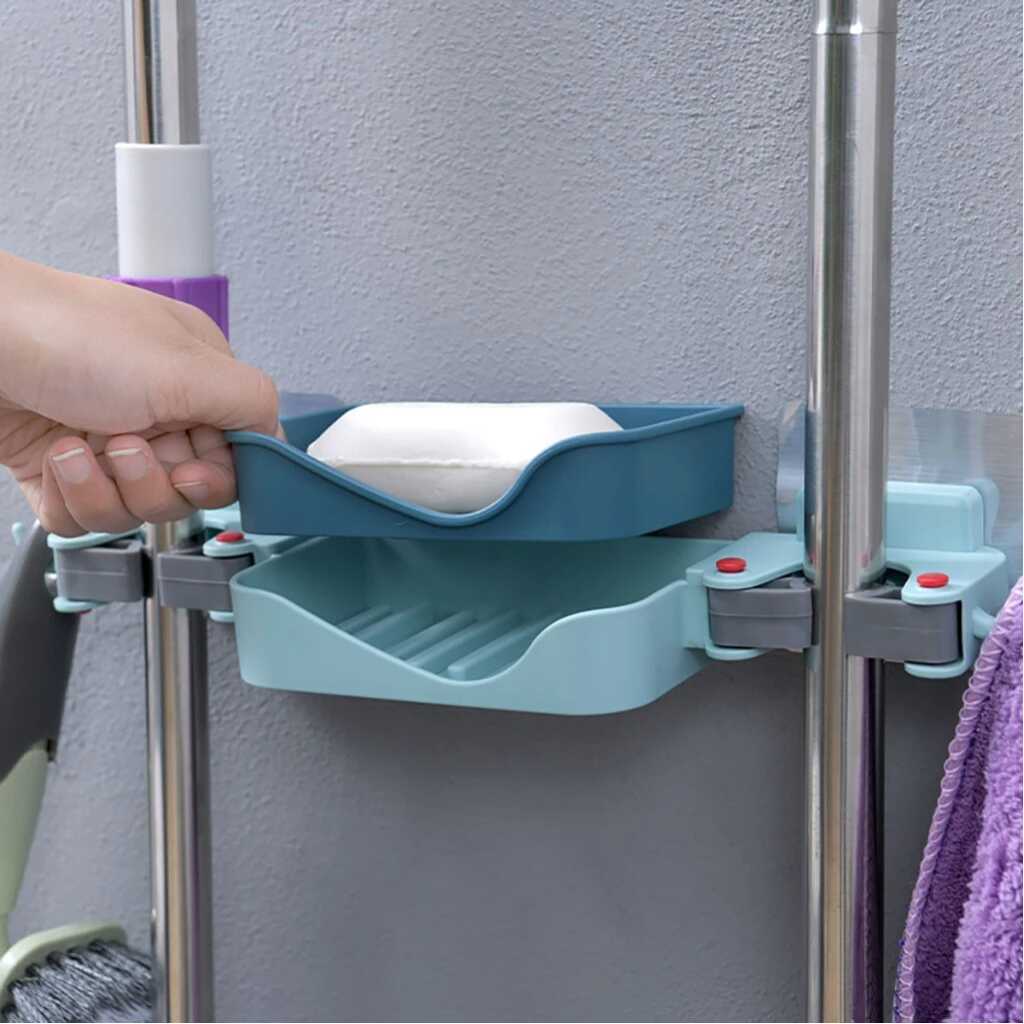 Mop Holder Brush Storage Rack Soap Dish Box Wall Mounted Organizer Hanger Kitchen Tool Holder Suction Cup Bathroom Kitchen