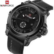 Naviforce Leather Strapped Men's Designer Watch - Black