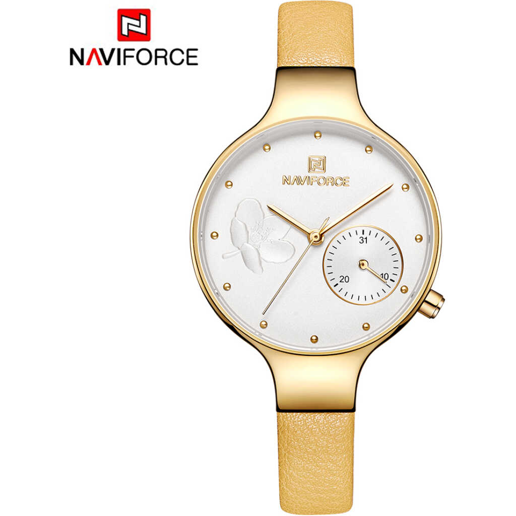 NAVIFORCE NF5001 Women Fashion Quartz Brand Watch Lady Leather Watchband Casual Waterproof Wristwatch Gift for Wife Girlfriend Family