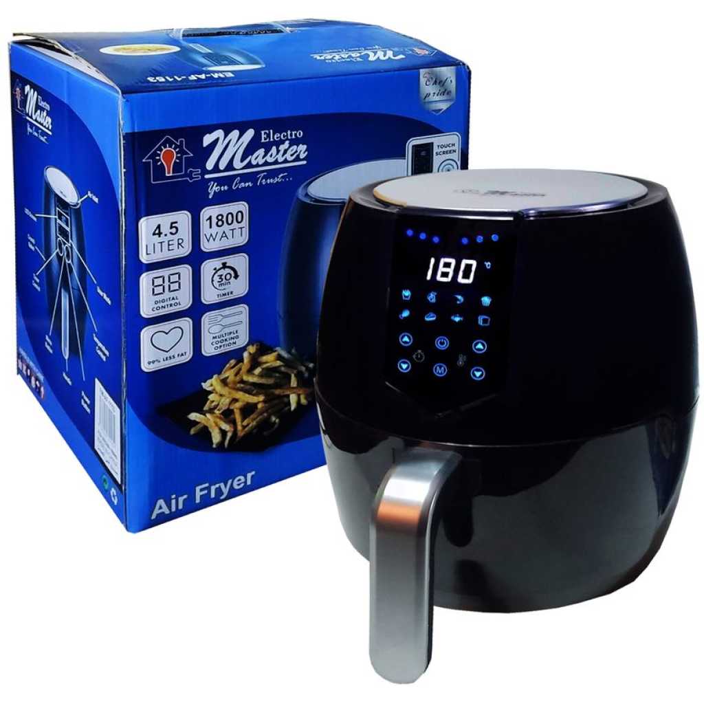 Electro Master Digital Air Fryer EM-AF1153, 4.5L, 1800W Microcomputer Control Preset timer Over Heat Protection