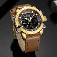 NAVIFORCE Men Digital Quartz Watch Leather Wristwatch Male LED Stopwatch