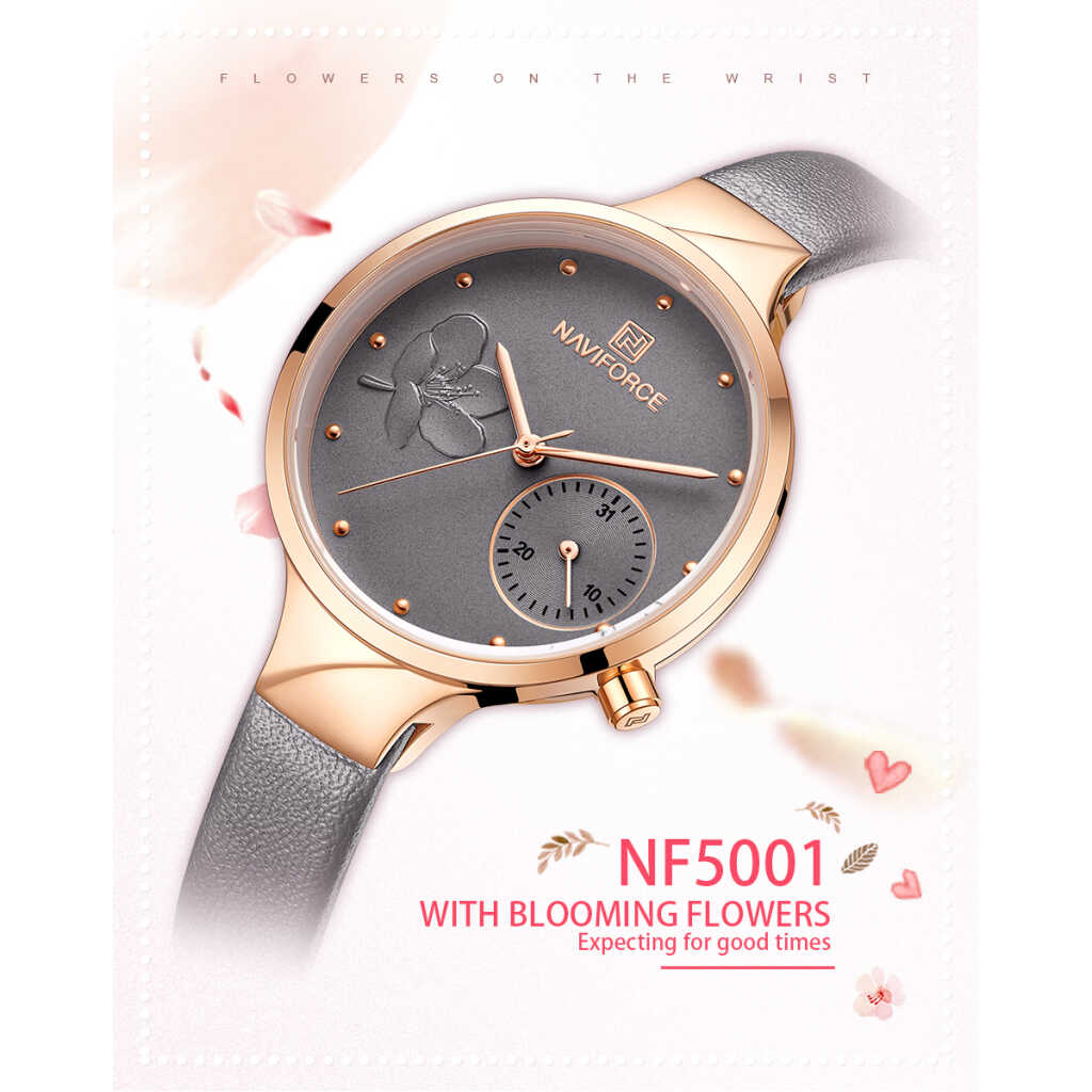 NAVIFORCE Fashion Women Watch Luxury Ladies Wristwatch Genuine Leather Bracelet Classic Female Watches NF5001L