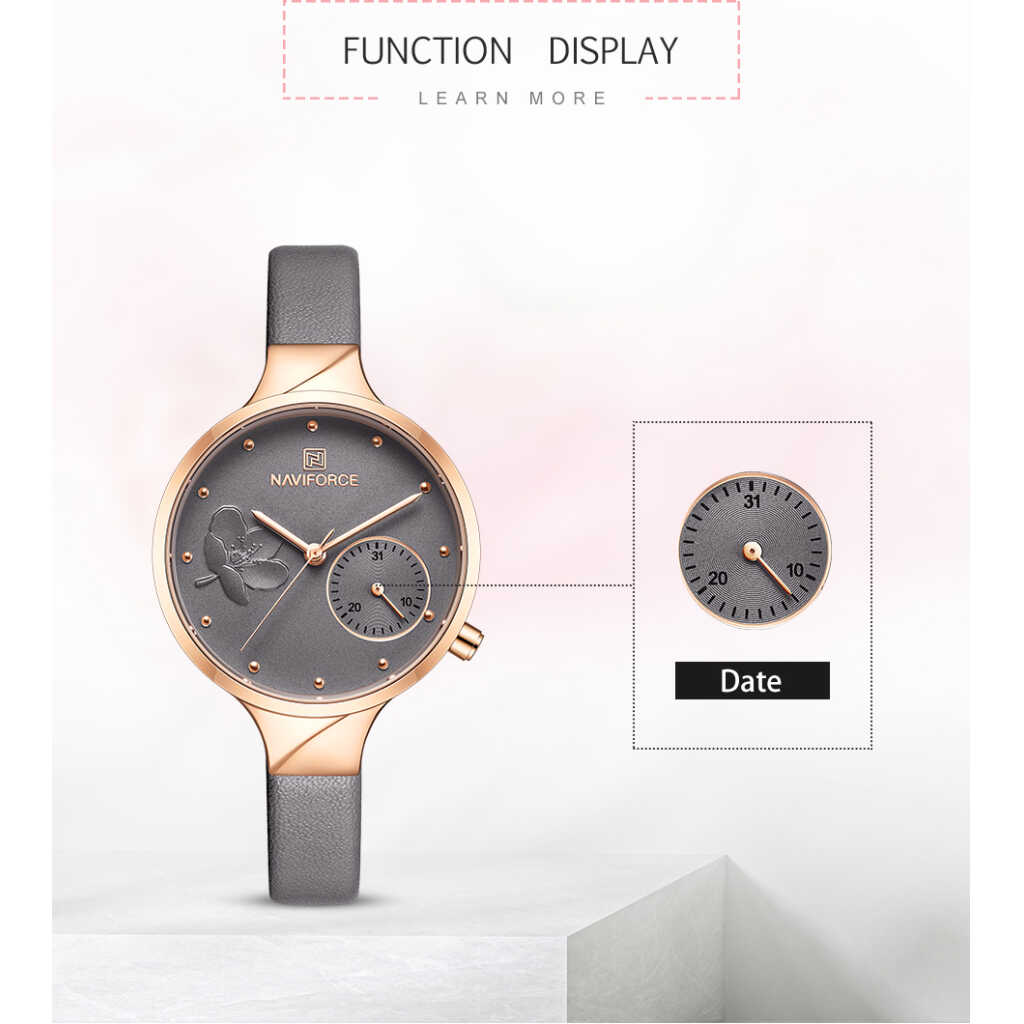 NAVIFORCE Fashion Women Watch Luxury Ladies Wristwatch Genuine Leather Bracelet Classic Female Watches NF5001L