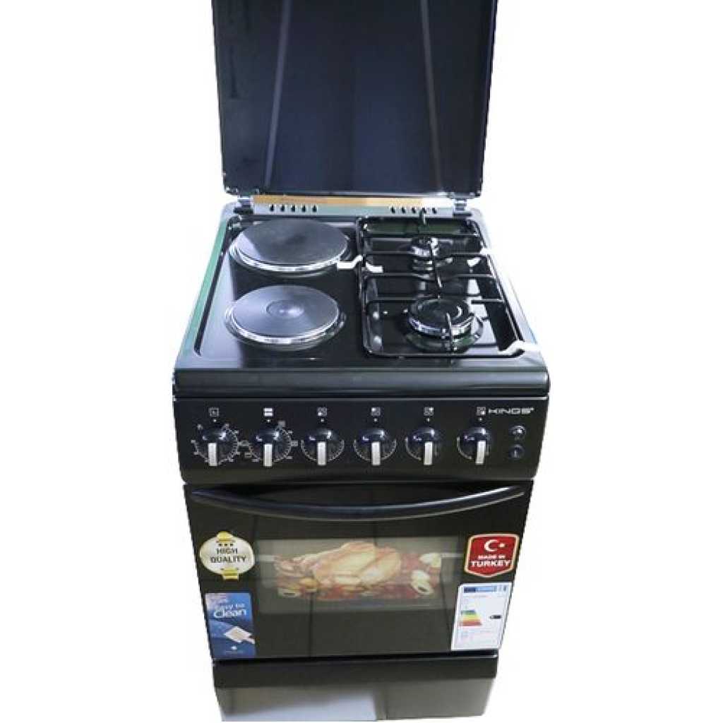 Yes YS-6622GTG 60cmX60cm 2 Gas Burners +2 Electric Plates Free Standing Cooker - Black