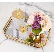Rectangle Makeup Jewelry Organizer Decorative Glass Vanity Mirror Cosmetic Storage Perfume Candle Decor Tray - Gold