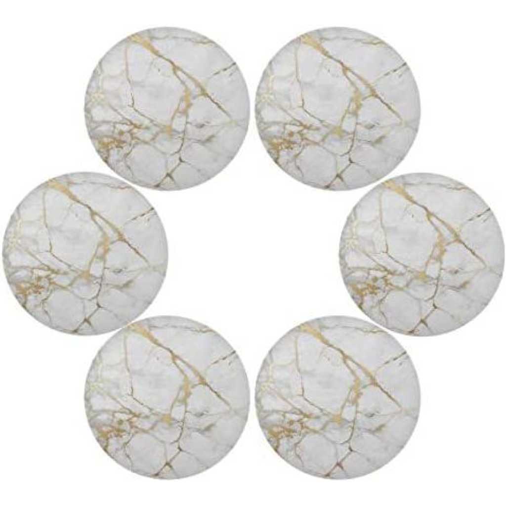 2 Sided 6PC Marble Design Round Placemats Dining Table Mats- Multi-colour.