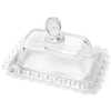 Glass Butter Dish with Handled Lid Classic Covered 2-Piece Design Tray- Clear