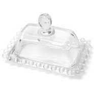 Glass Butter Dish with Handled Lid Classic Covered 2-Piece Design Tray- Clear