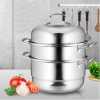 28Cm - 3 Layer Stainless Steel Food Saucepan And Steamer Soup Pot -Silver.