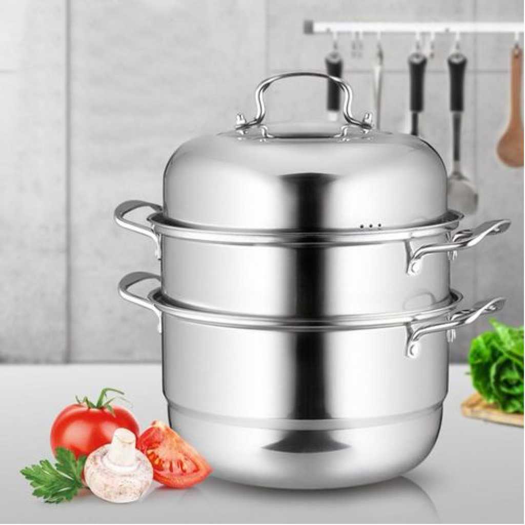 30Cm - 3 Layer Stainless Steel Food Saucepan And Steamer Soup Pot -Silver.
