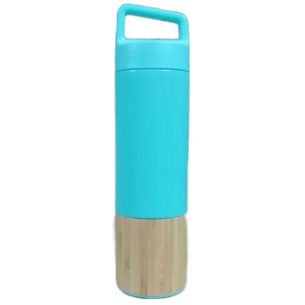 Double Wall Bamboo Insulated Vacuum Flask With Tea Infuser, 500ml- Multi-colour.