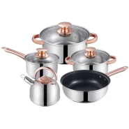 8 PC Stainless Steel Saucepans Cookware Pots With Kettle And Frying Pan - Multi-Colours .
